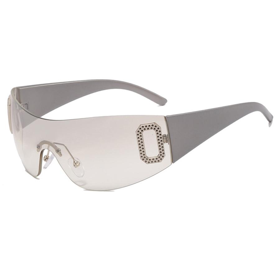 Rimless Y2K Punk One Piece Sunglasses Women Goggle New Luxury Brand Shades Sun Glasses Female Five Star Wrap Around Eyewear