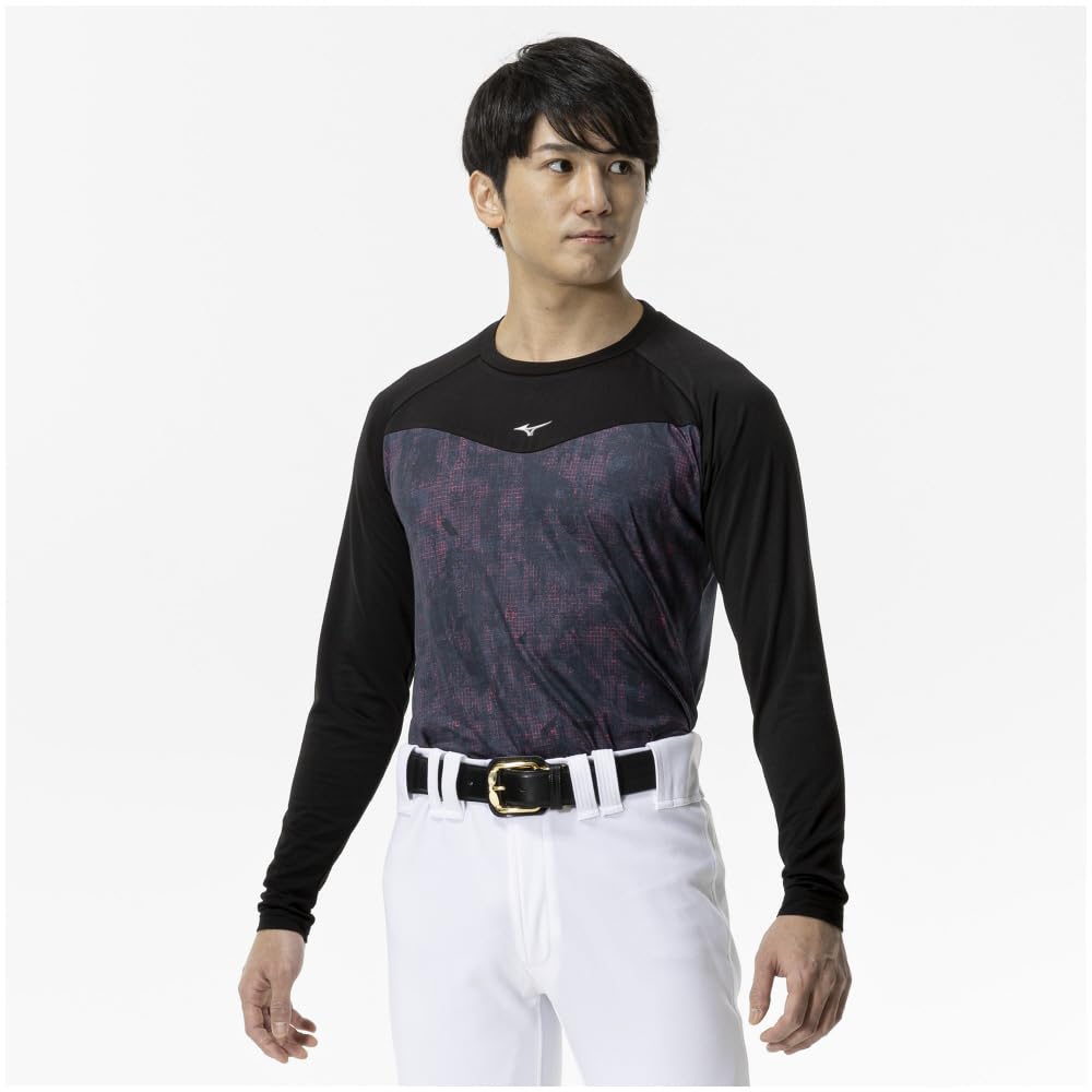 Mizuno Practice Graphic Undershirt Long Size Black Undershirt, Fleece-Lined (Low Neck, Sleeve), M,