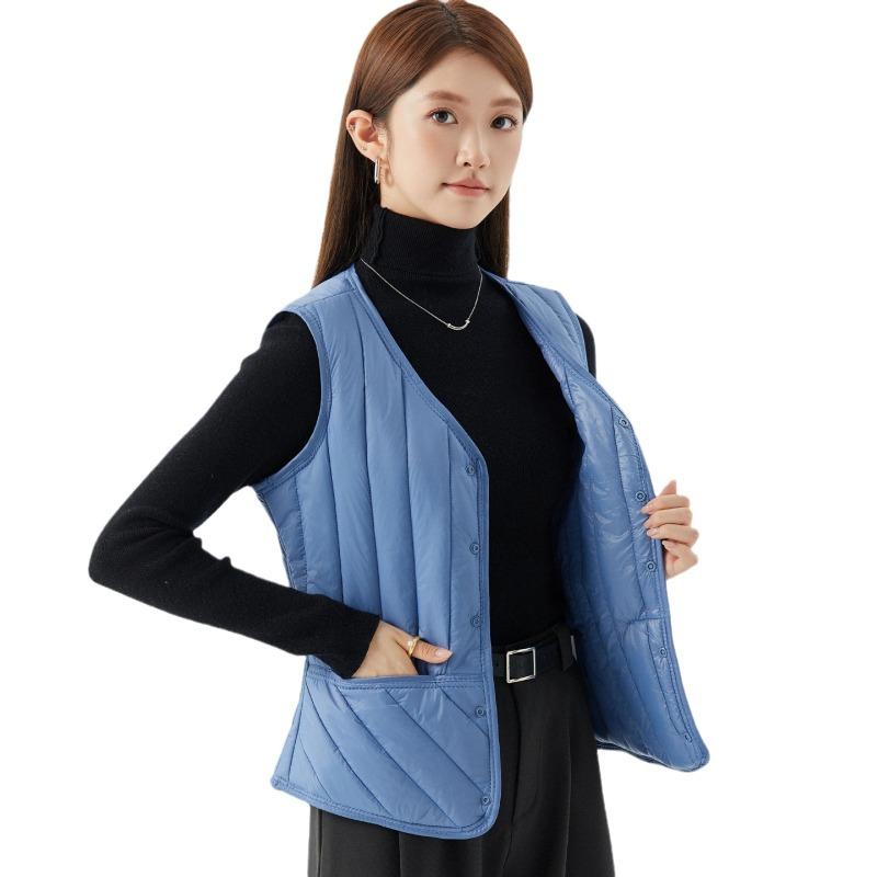 Vestă scurtă de toamnă și iarnă pentru femei, casual, călduroasă, ușoară, practică, cu buzunar, confortabilă, reversibilă