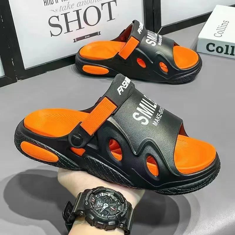 Men's Slippers Summer New Thick Soled Casual Sandals Outdoor Anti Slip Beach Shoes Comfortable and Lightweight Two on Sandals
