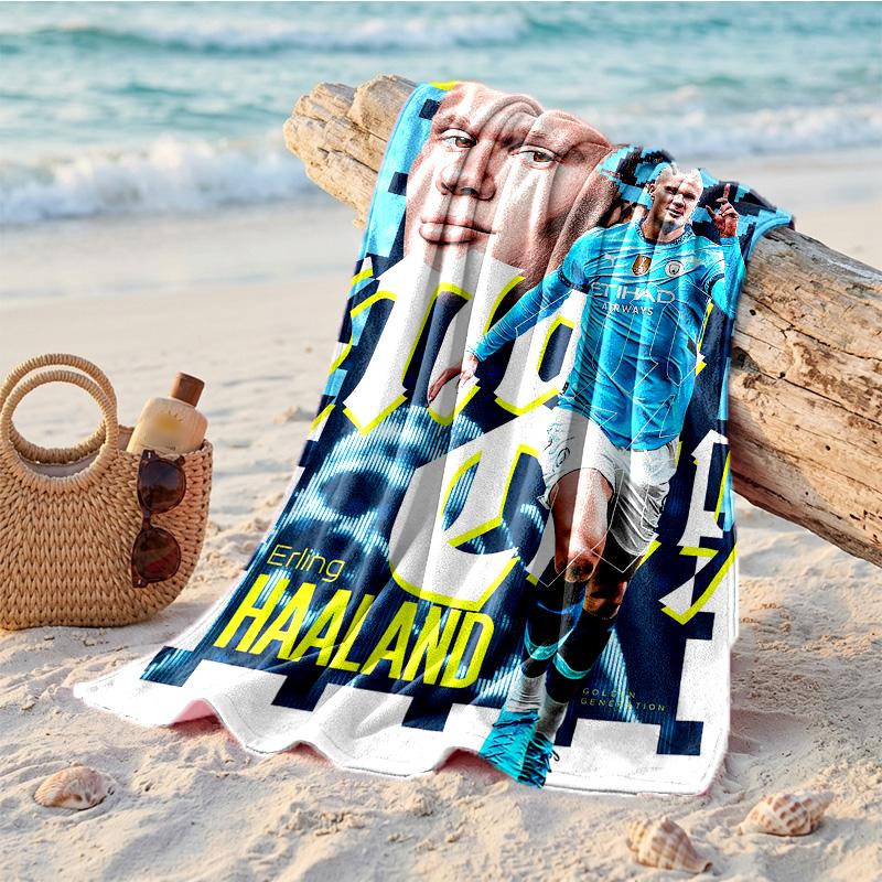 Asciugamano da Spiaggia Tema Erling Haaland Morbido Asciugatura Rapida?Asciugamano Asciutto Per Vacanze Estive Al Mare Nuoto