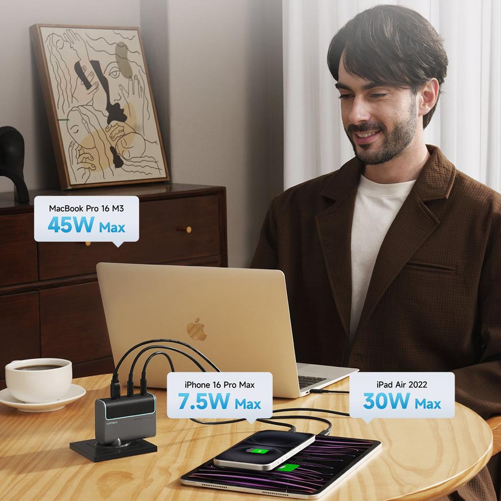 Caricatore da Rete USB-C USB-A con Cavo USB-C Gan 100W - Grigio