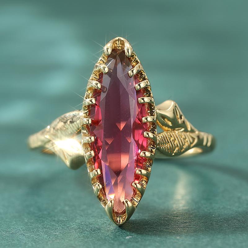 Vintage Inlaid Red CZ Women's Ring Ethnic Gold Color Hand Carving Daily Wear Party Jewelry Anniversary Gift