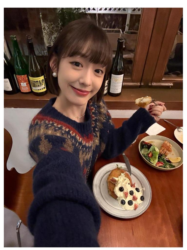 Navy Blue Fair Isle Knit Mohair Sweater for Women - Autumn/Winter Korean Style Christmas Atmosphere Loose Fit