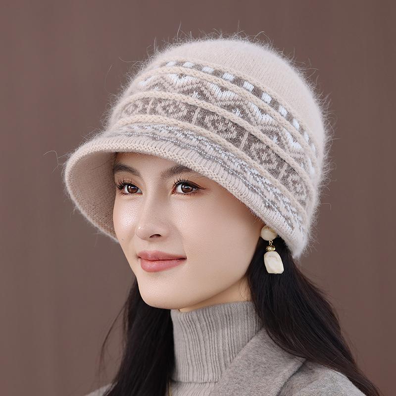 

Двойная шапка Женская новая теплая шапка из кроличьего меха Вязаная шерстяная шапка для пожилых Шапка рыбака one size