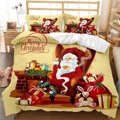Lusso Nuovo Stampa 3D Rosso Buon Natale Copripiumino Set Babbo Natale Pupazzo di Neve Biancheria da Letto Set Matrimoniale King Size Natale