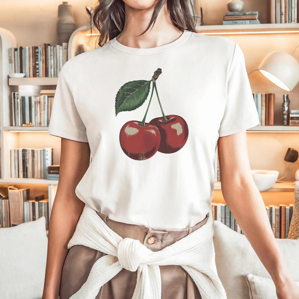 Plus Size Summer Womens Cherry Graphic TShirt Pure Cotton Breathable Stylish Versatile Street Style Oversized