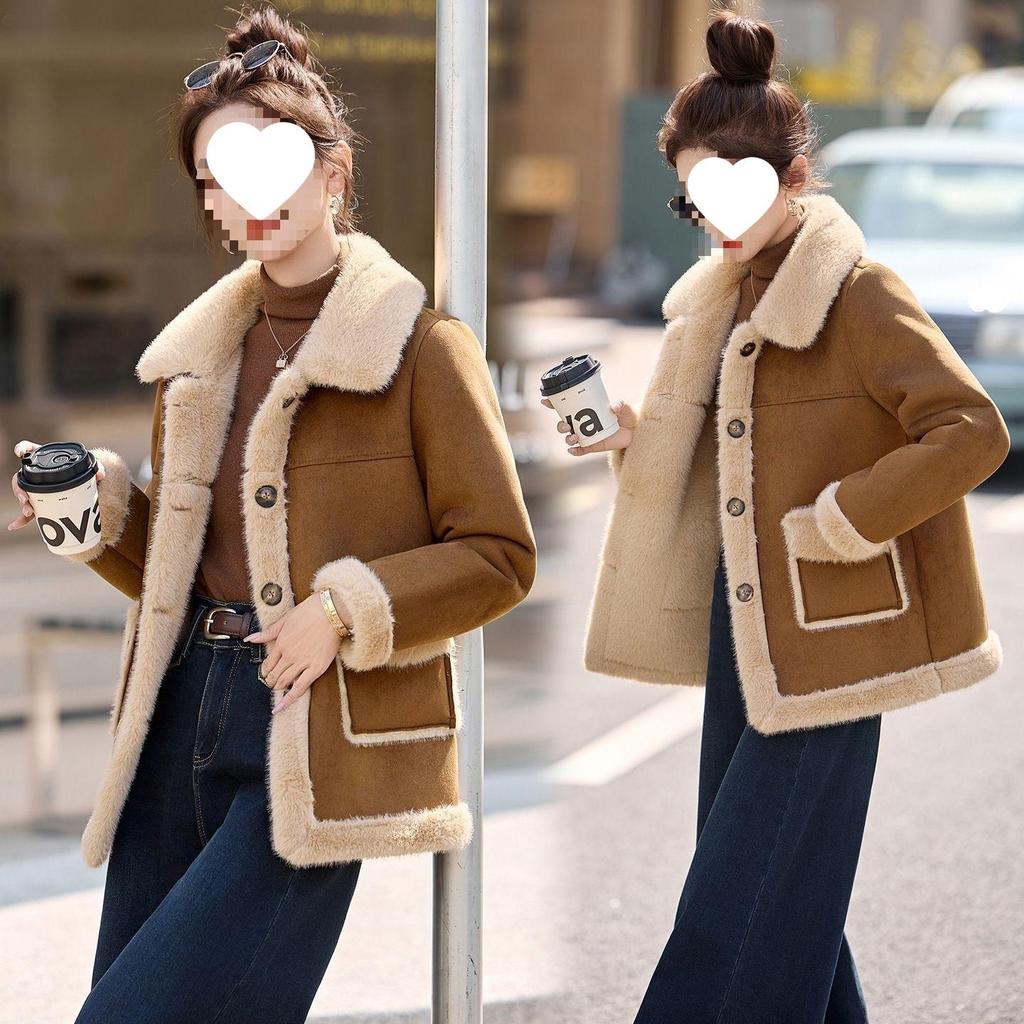 Women's 2025 Autumn/Winter Shearling Double-Sided Plush Fur Coat: Thick Deer Suede Cotton-Padded Jacket.