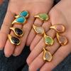 Niche Water Drop Shape Stainless Steel Earrings with Colored Natural Stones - Stylish Retro Women's Studs
