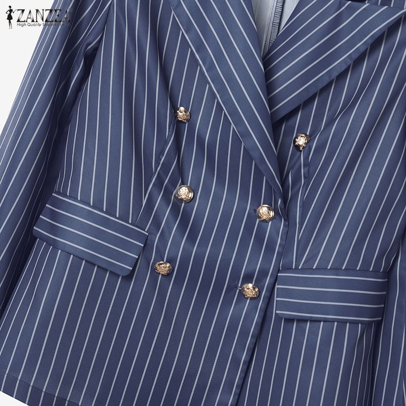 ZANZEA Women Casual Blazer and Pants Stripe Print Two Piece Suit Sets
