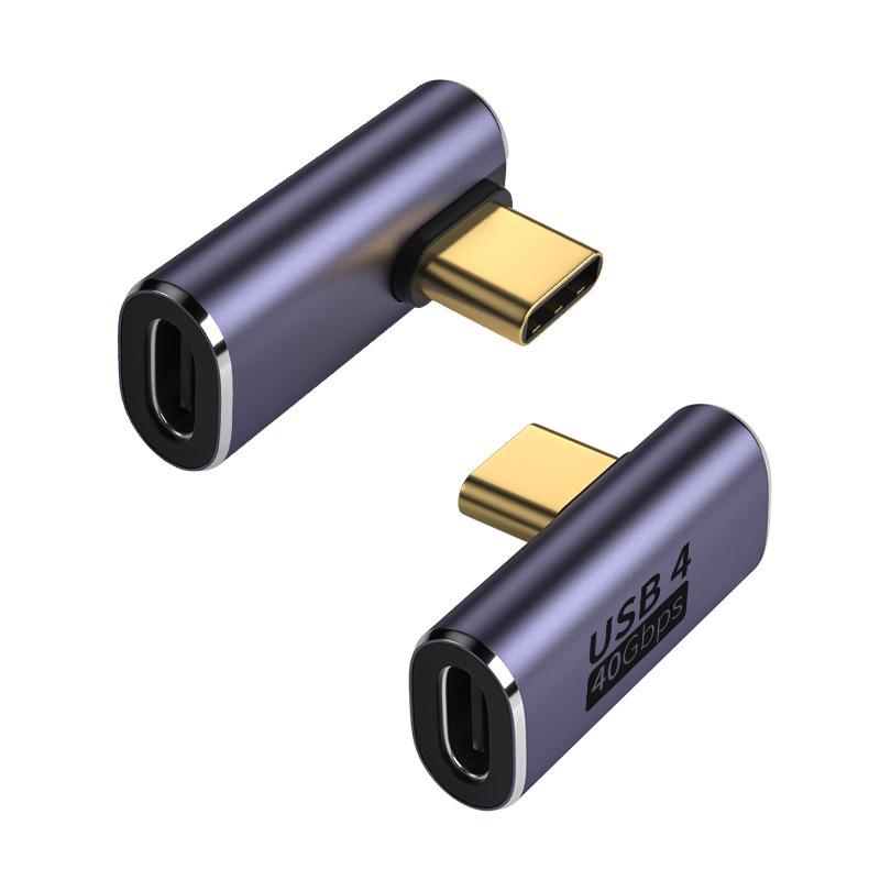 USB C 4.0 40Gbps 90 Degree Adapter 100W Fast Charging Type C to Type C Converter for Car Phone Laptop Use