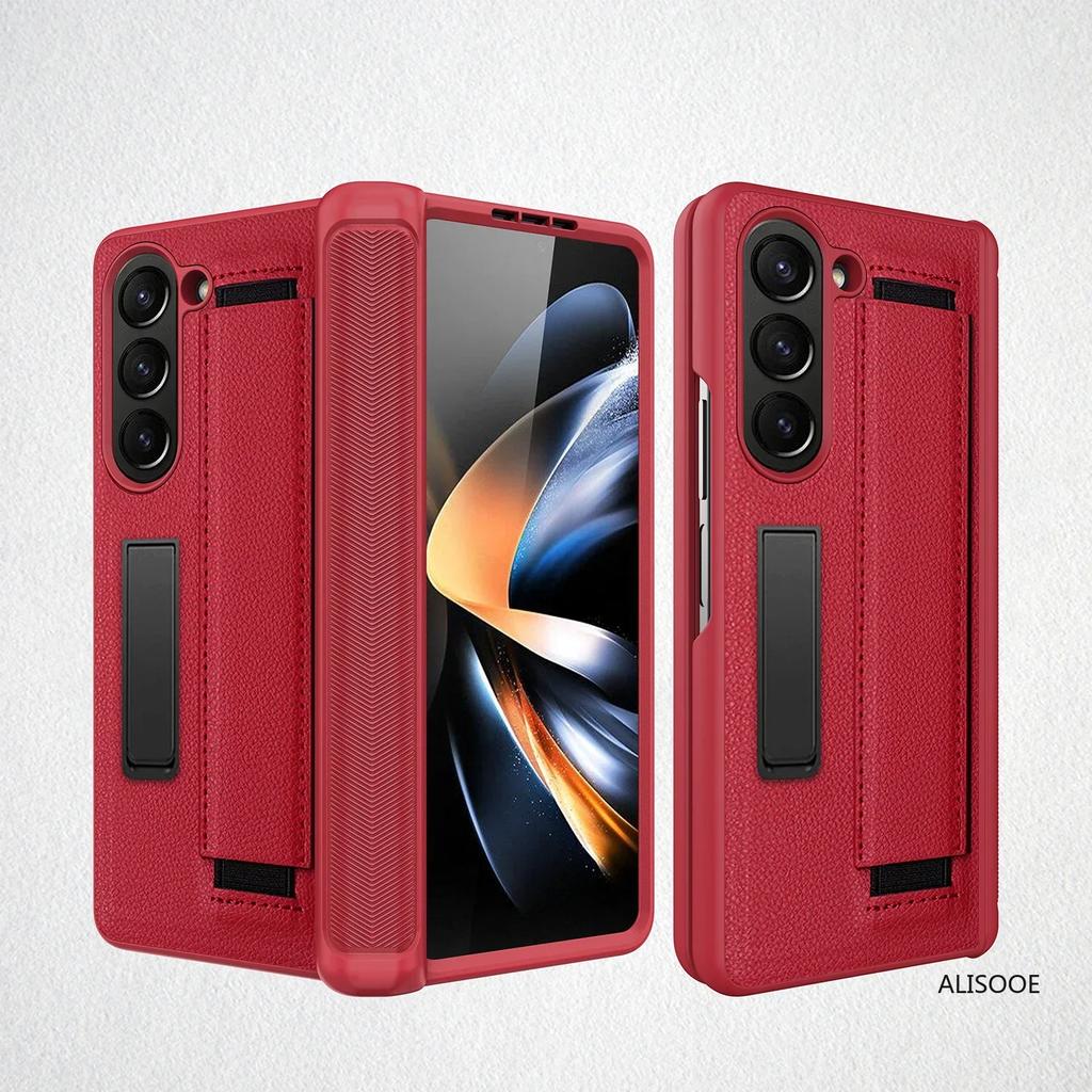 Z Fold 7 6 5 4 Hinge Case for Samsung Galaxy Z Fold 7 6 5 4 Case Wristband Front Glass Wrist Strap Stand Protect Cover Funda
