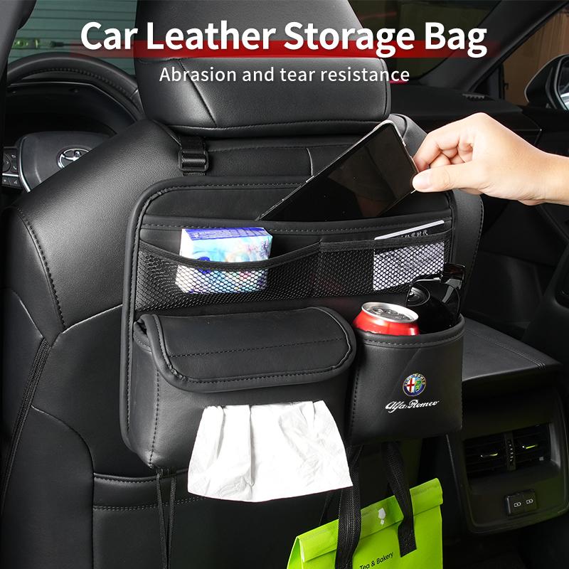 IJOPV1 Leather material car long mesh bag short seat backrest storage bag For Alfa Romeo 159 Giulietta Giulia 147 Mito 156 166 GT F1