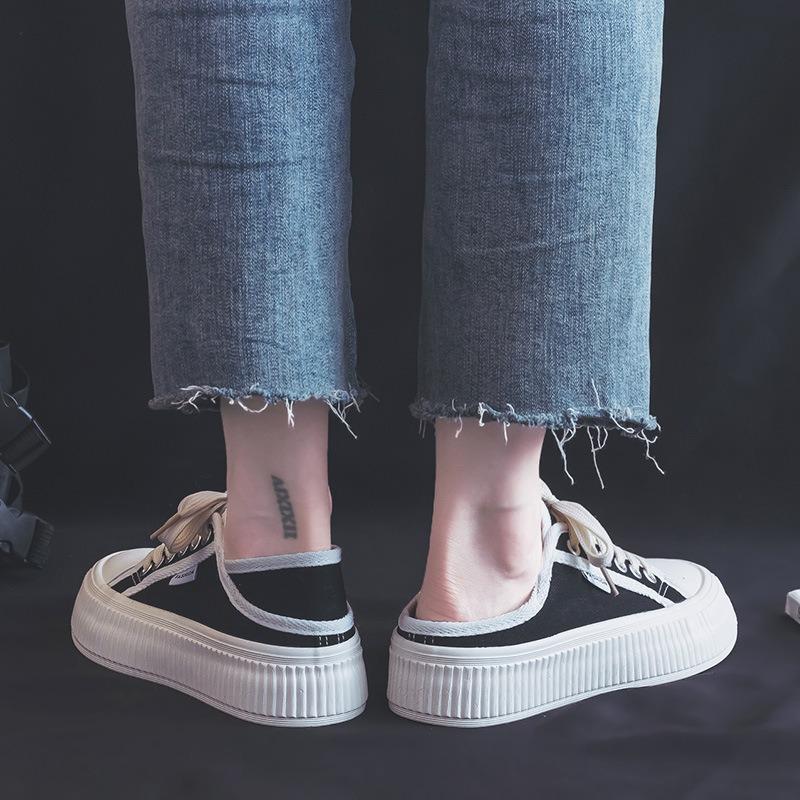 Two wear white shoes niche original canvas shoes women's spring new biscuit shoes thick baseplate shoes