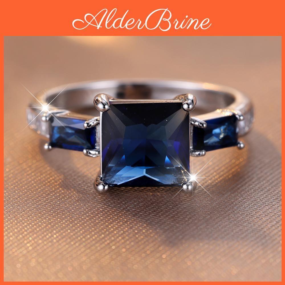 Zirconia Cubic Square Dark Blue Ring For Women Men Silver Color Jewelry Engagement Wedding Band Rings For Men Party Accessory