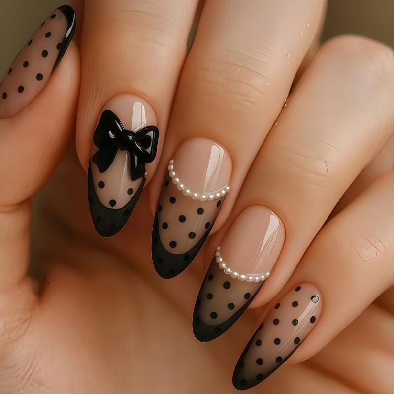 24PCS Gothic-style black French pointed nail stickers long and pointed artificial nails 3D golden sun-shaped star ornaments