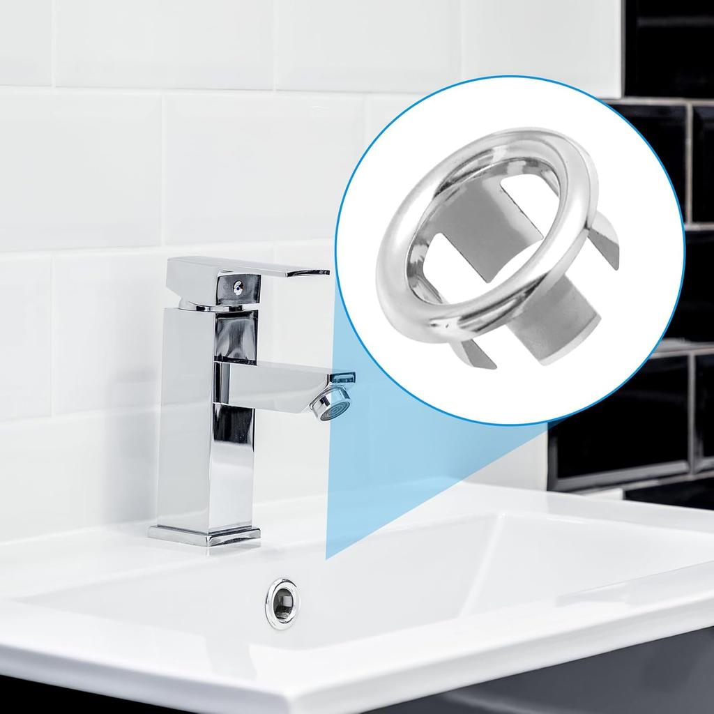 8Pcs Bathroom Kitchen Sink Overflow Ring,Bathroom Kitchen Sinks Basin Trim Cover Round Hole Insert In Caps,Hollow Ring Triangle Replacement Ceramic