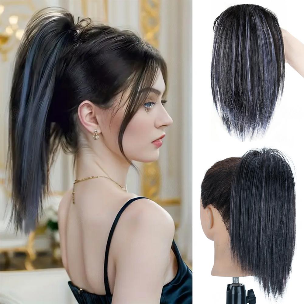 MISSQUEEN Synthetic Claw Clip Messy Bun Hair Extensions 12 Inch Fluffy Highlights Hair Bun Natural Hairpiece Wig For Women