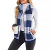Women's Plaid Fleece Vest Stand Collar Zip Up Sleeveless Jacket Warm Casual Fall Winter Waistcoat S-5XL