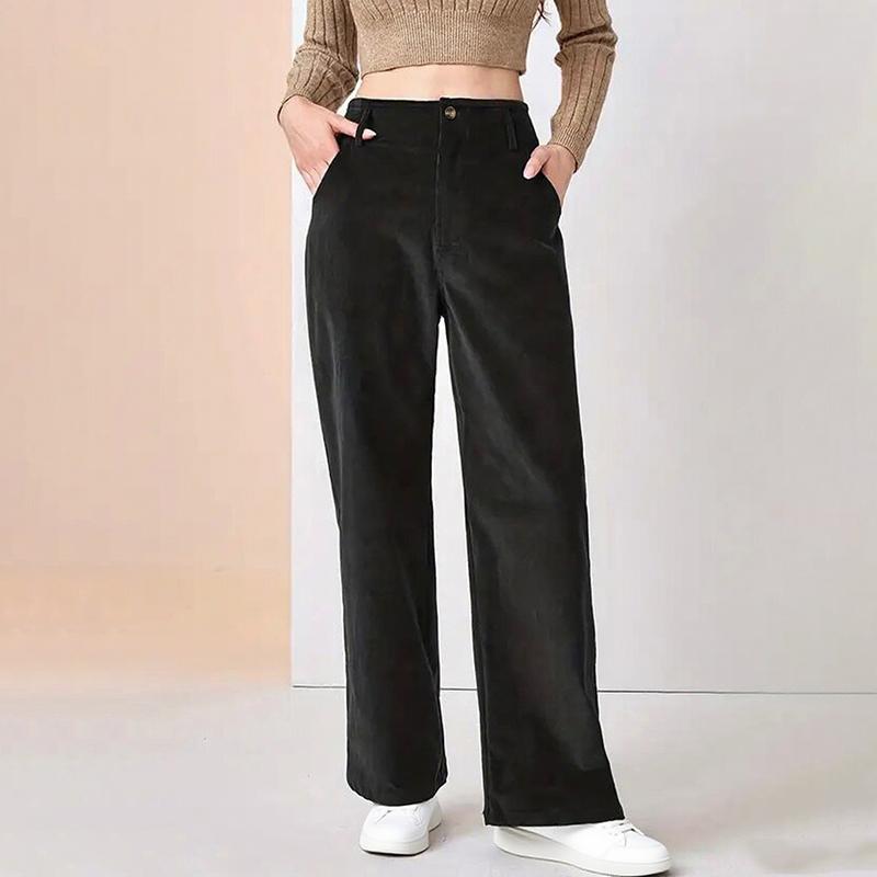 Women Autumn Winter Wardrobe Staple Versatile Draped Cotton High-Waisted Straight-leg Pants