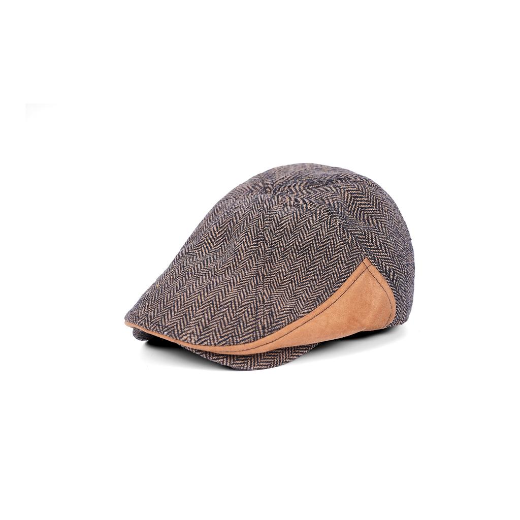 Hershey-style slanted brim autumn/winter retro patchwork baseball cap; British-style baseball cap/beret; unisex artistic painter’s newsboy cap