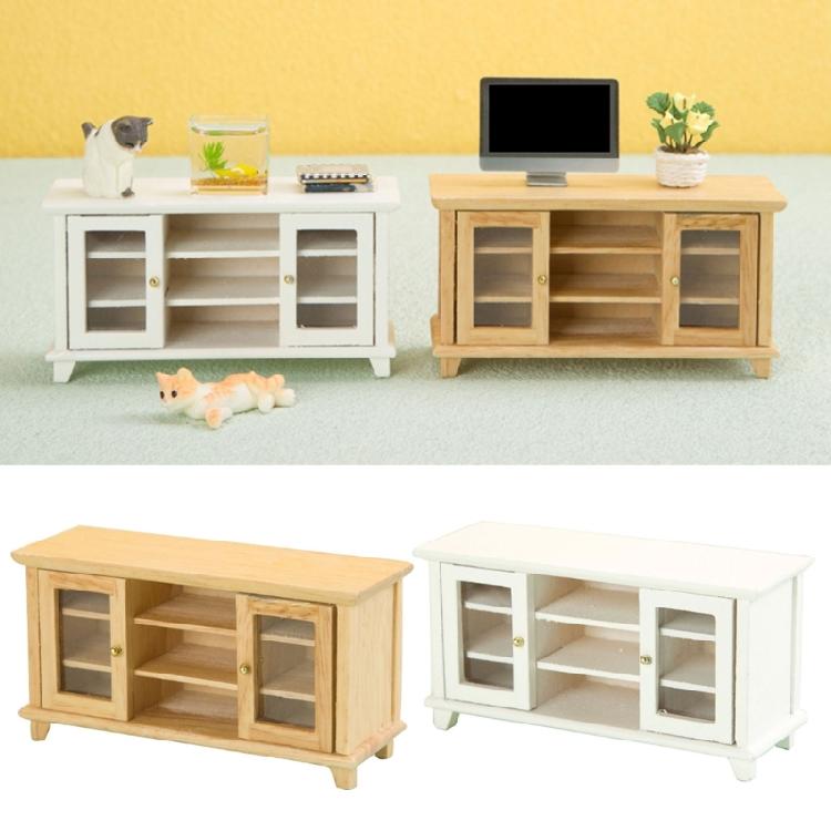 Stylish Kids' Miniature Sturdy Wood TV Cabinet for Dollhouses Realistic Living Room Furniture Playset Accessory