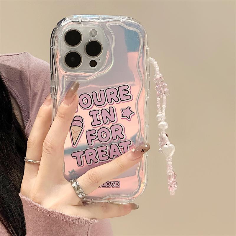 Zhitai Transparent Cream Pattern Case with Bracelet for Apple iPhone 12/14/15/16 Pro, Suitable for XS