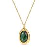 Gold Tone Oval Natural Stone Pendant Necklace, Vintage Cabochon Gemstone Chain for Women Gift