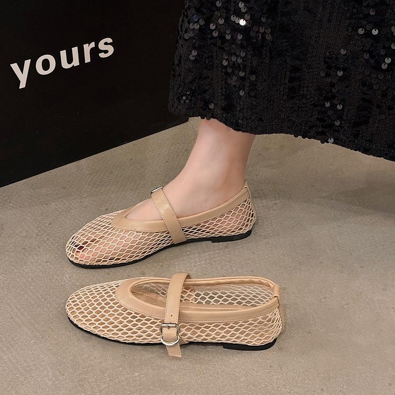 Fashion Sexy Women Sandals Fashion Mesh Ballet Mary Jane Shoes Women Summer Walking Round Toe Buckle Flat Sandals Women Zapatos De Mujer