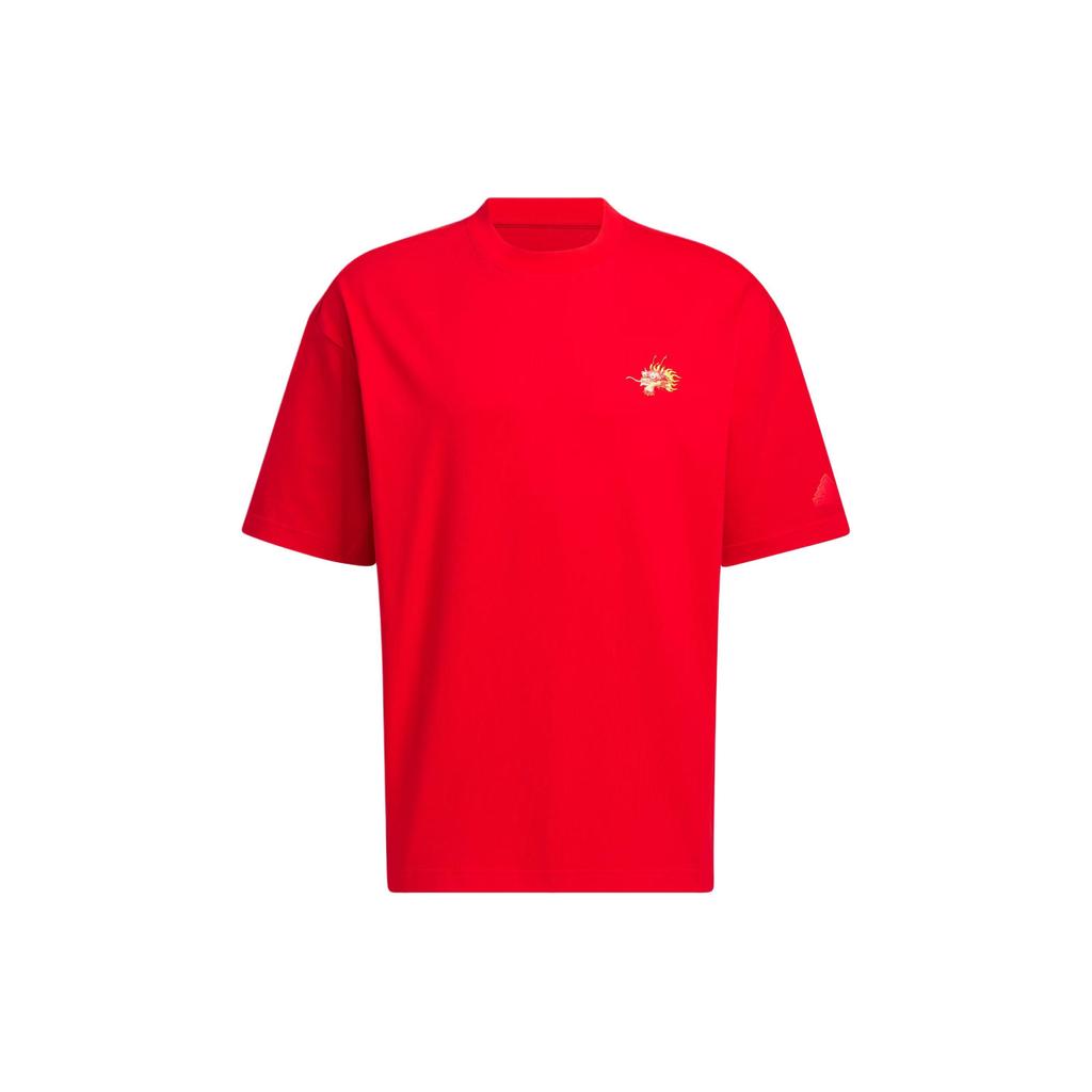 Adidas Year Of The Dragon CNY Series Embroidered Sports Round Neck Short Sleeve T-Shirt Men Tops Light-Crimson JE6105