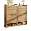 Modern Shoe Cabinet with 4 Wood Slat Doors, Metal Frame – Space-Saving Organizer for Entrance, Hallway or Bedroom (108.5×24×100 Cm)