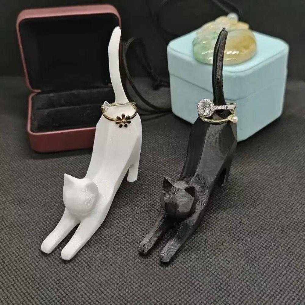 Exquisite Resin Cat Sculpture 3D Printed Cat Sculpture Ornament Ring Storage Rack  Bedroom Decor