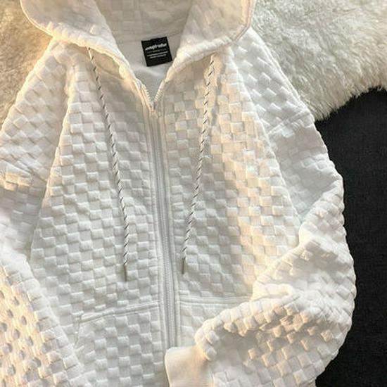 2025 Early Autumn Women's Loose Fit Waffle Hooded Cardigan