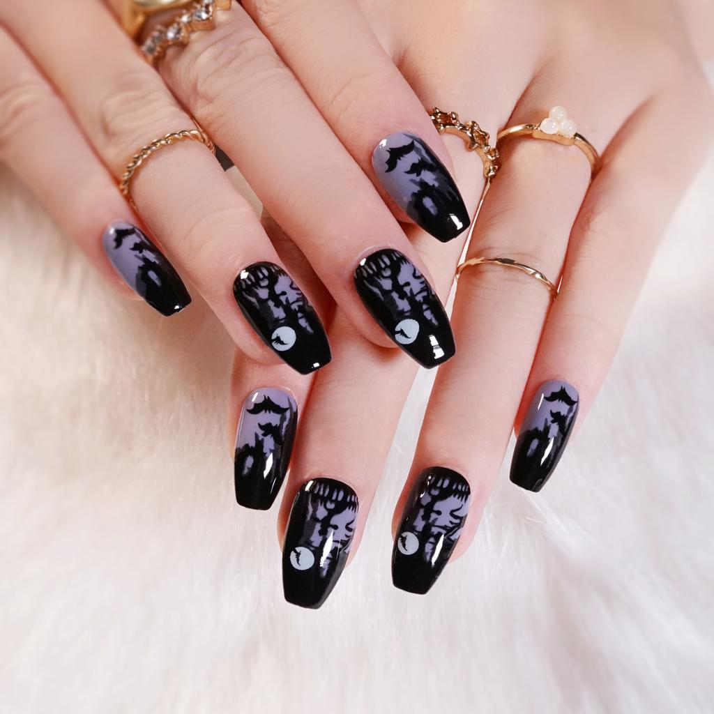 2025 New Halloween Wear Nail 3D Three-dimensional Nail Art False Nails European and American Spider Bat Nail Pieces