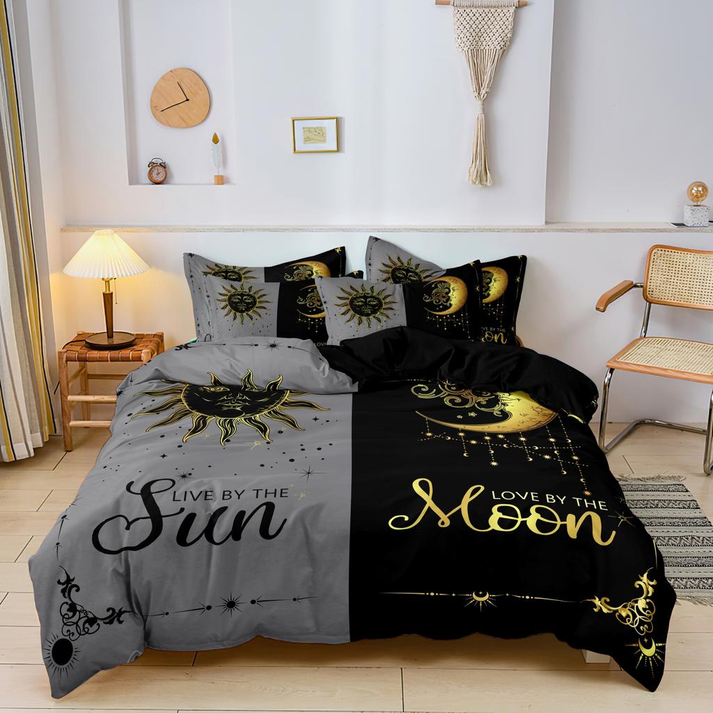 3pcs Set Sun And Moon Couples Print Duvet Cover Set Suitable For Bedroom Hotel Inn School Dormitory Can Be Used As Holiday Gifts