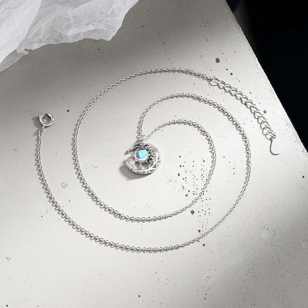 Dream 925 Silver Star Moon Necklace Moonstone Niche Ladies Necklace Collarbone Chain