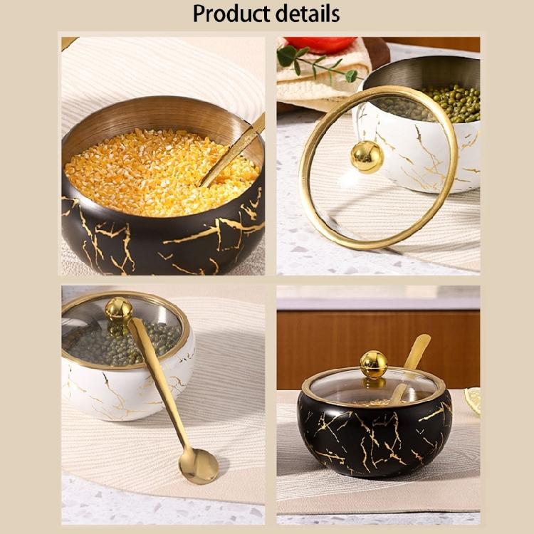 Contenitore per Condimenti in Acciaio Inossidabile Contemporaneo Elegante Zuccheriera con Coperchio in Vetro e Cucchiaino Strumento per l'Organizzazione della Cucina