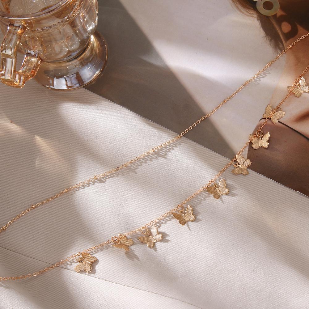 Necklace Retro Style Multi-layer Gold Necklace Women's Fashion Butterfly Round  Pendant Necklace Jewelry