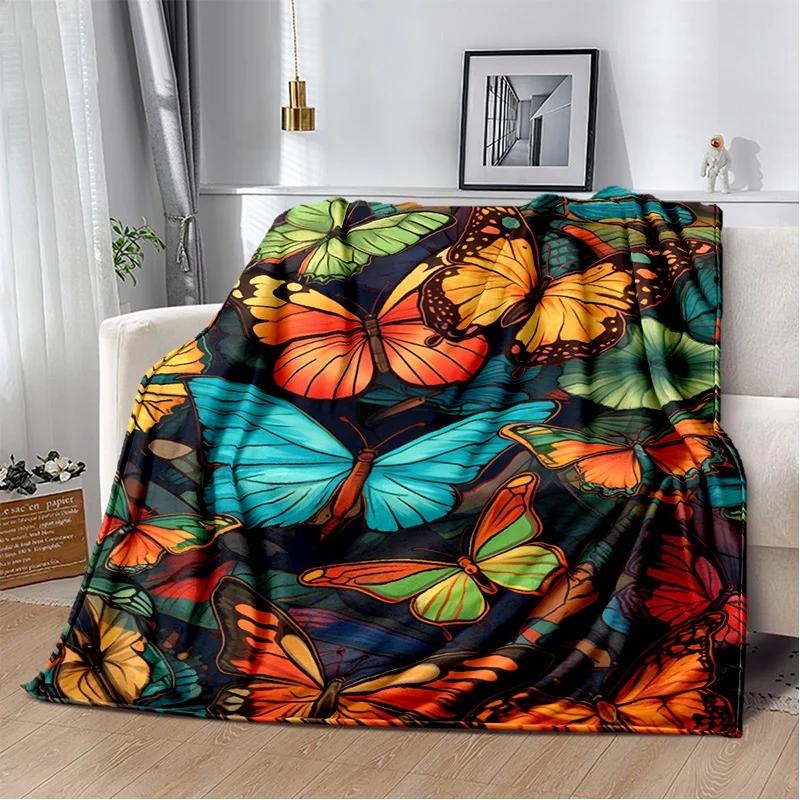 HD Fantasy Butterfly Flower Cartoon Blanket,Soft Throw Blanket for Home Bedroom Bed Sofa Picnic Travel Office Cover Blanket Kids