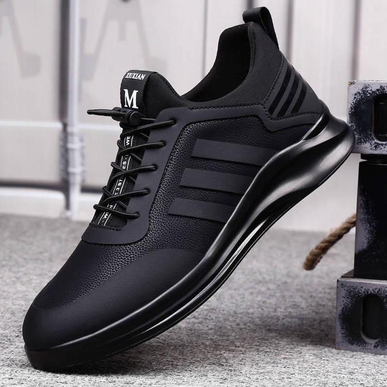 Fashion Sports Shoes Men's Shoes 2025 Spring and Autumn New Leather Waterproof and Odor Proof Casual Shoes Versatile Black Running