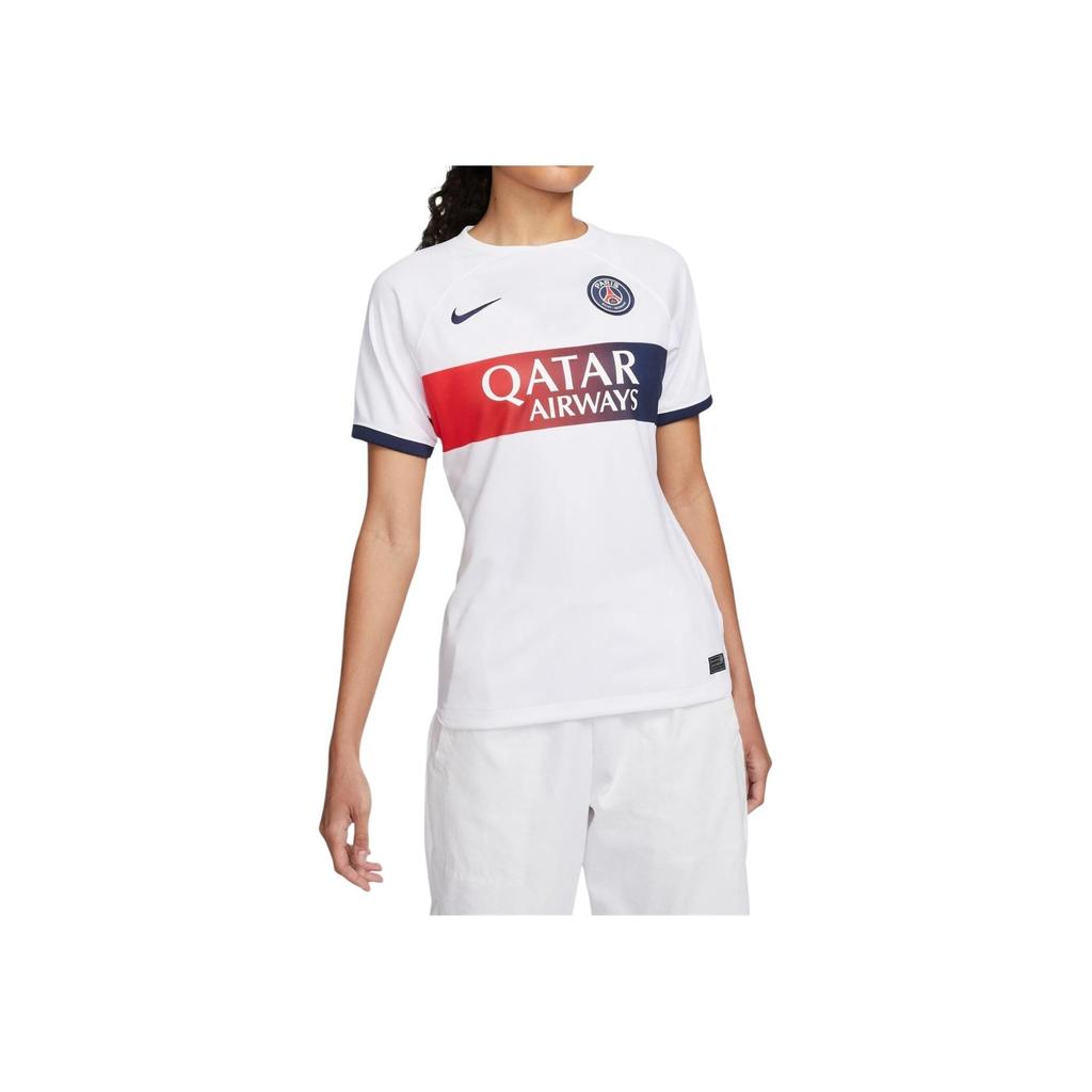 Nike 2023-2024 Paris Saint-Germain Sports Crew Neck Short Sleeve Football Shirt Women Tops White DX2734-101
