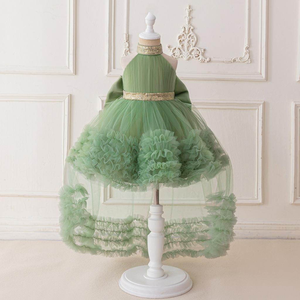 Kinderkleid Schleppen Prinzessinkleid Neckholder Mesh Tutu Rock Kuchenkleid Laufstegkleid Klavieraufführungskostüm