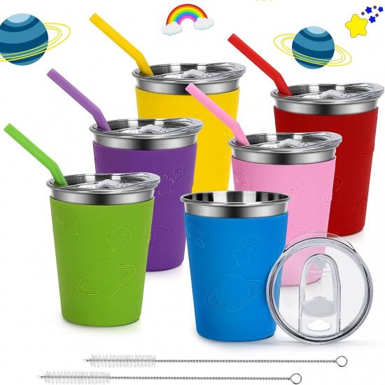IAMGlobal Kids Cups with Rainbow Silicone Sleeves, 12oz Stainless Steel Cups with Lids and Straws, 304 Stainless Steel Travel Tumbler, Spill Proof