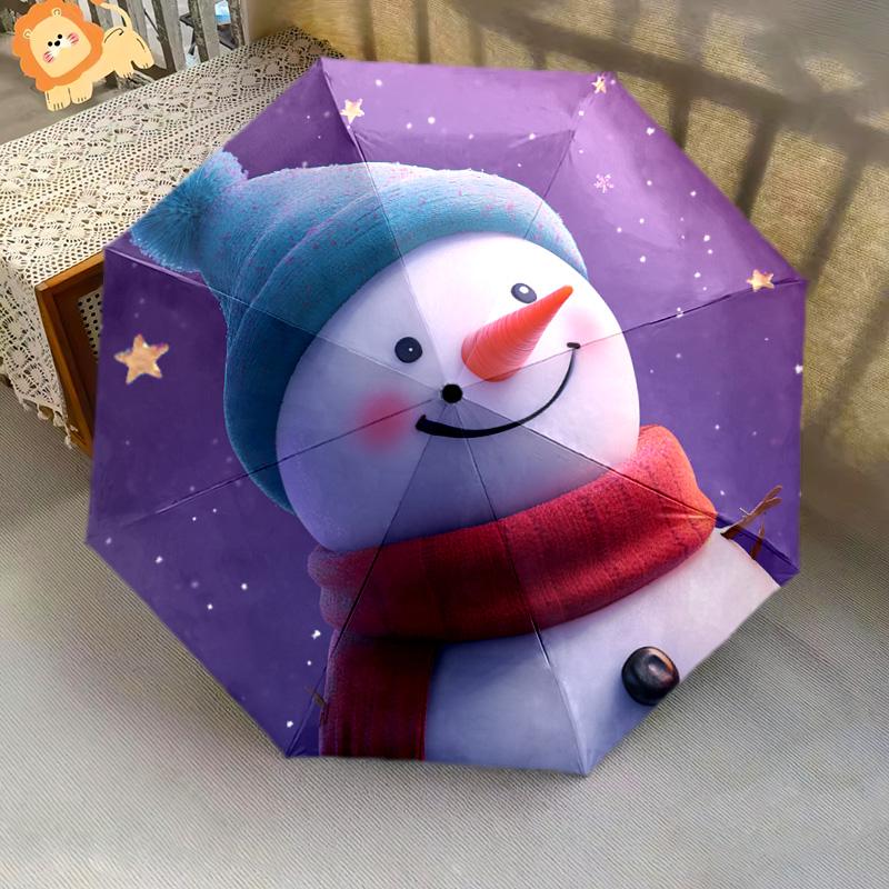 1 Stück Automatischer Faltregenschirm - Schneemann Winter Nacht Muster, Tragbares & Faltbares Design mit 8 Speichen, Weihnachts-Geburtstagsgeschenke