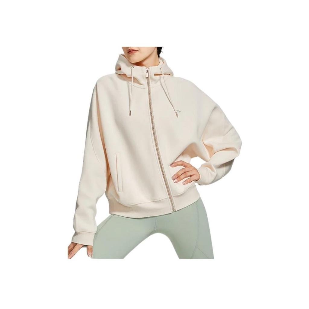 Li Ning Training Series Solid Color Sports Long Sleeve Hooded Sweatshirt Women Sweatshirt Vanilla-White AWDSG86-3
