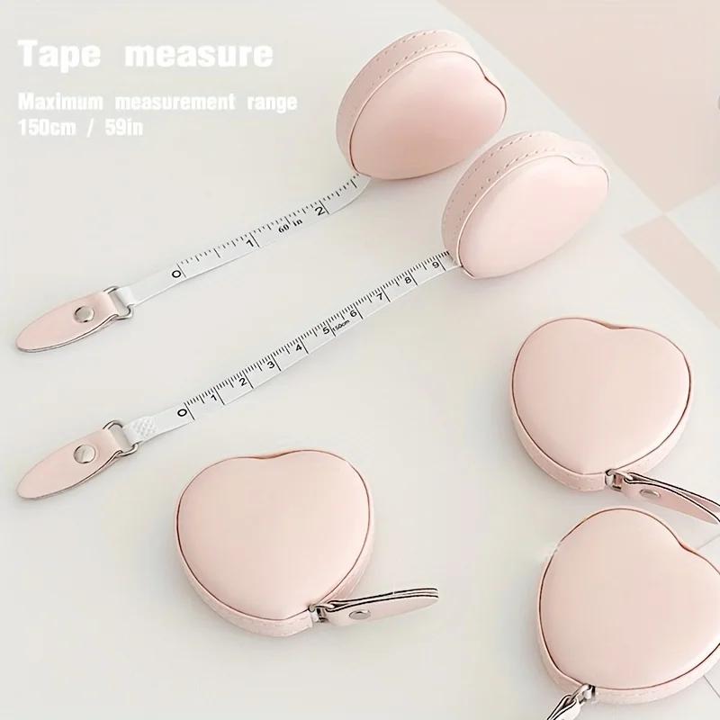 1pc Multi-Functional PU Leather Pink Love Small Tape Measure - Waist and Bust Measuring Cloth Ruler for Home Use 1.5 Meters Long
