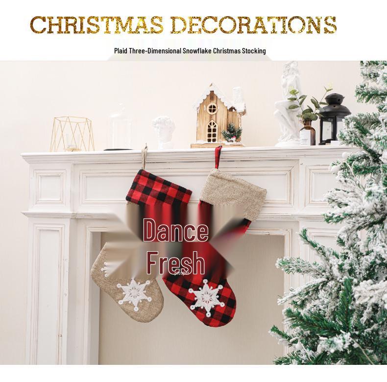 Plaid Christmas Stocking with Embroidery - Children's Gift Bag & Festive Decoration