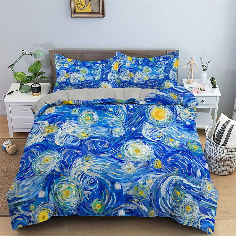 Sternennacht-Bettbezug-Set von Van Gogh, Queen-Size-Größe, Ölgemälde, berühmte moderne klassische Himmelssternkunst, dekoratives 3-teiliges Bettwäscheset