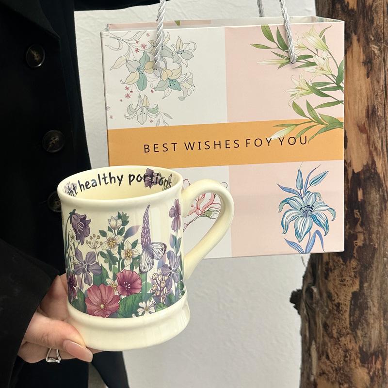 French Retro Ceramic Cup Office Mug Afternoon Tea Water Cup Girl Birthday Gift Coffee Cup Gift Box