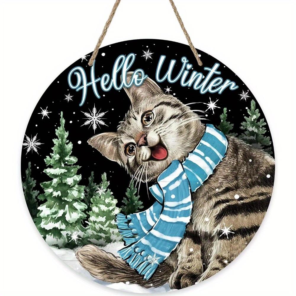 

1 шт. 2d плоская круглая деревянная доска с надписью Deroro Welcome Black Cat Floral Season Sign - 20 см для улицы, крыльца, фермерского дома, дома, настенного декора 20cm*20cm